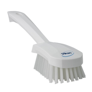 Vikan Short Handle Scrubbing Brush Stiff 10" White