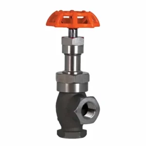 Strahman V18 SST Angle Valve Orange Handwheel Screwed Ends
