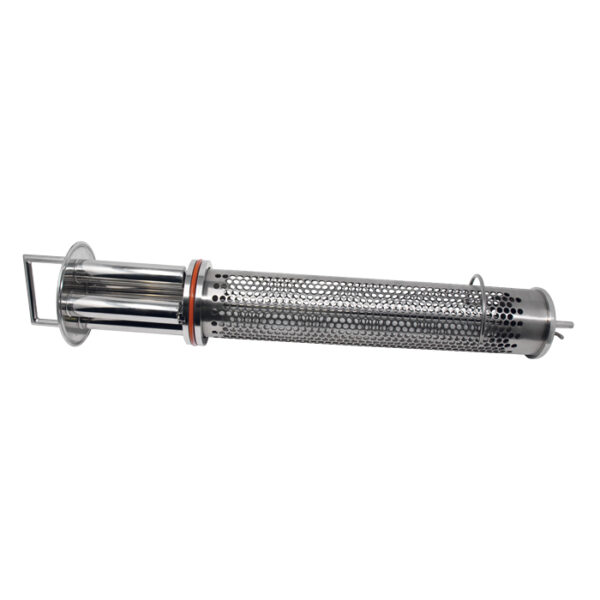 Sanimatic Short Angle Line Strainer, Magnet Trap, 2.5" TC, .25" Perforated, End Inlet