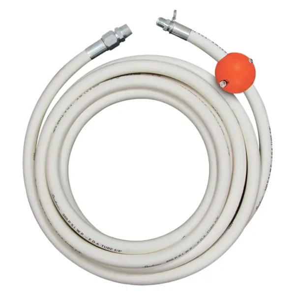Strahman RS-X Extr Hose, White, 50', Stainless 5/8" ID & 1/2" Male NPT, Adapter, Ball Stop For Hose Reels