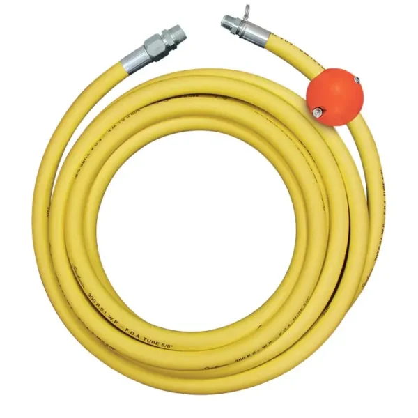 Strahman RS-X Extr Hose, Yellow, 100', Stainless 5/8" ID & 1/2" Male NPT, Adapter, Ball Stop For Hose Reels